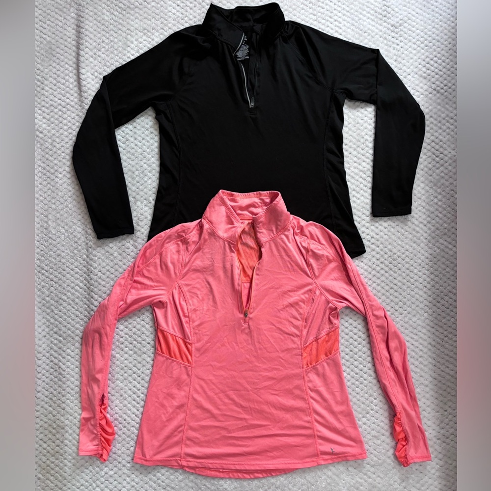 Coral and Black Quarter-Zip Tops